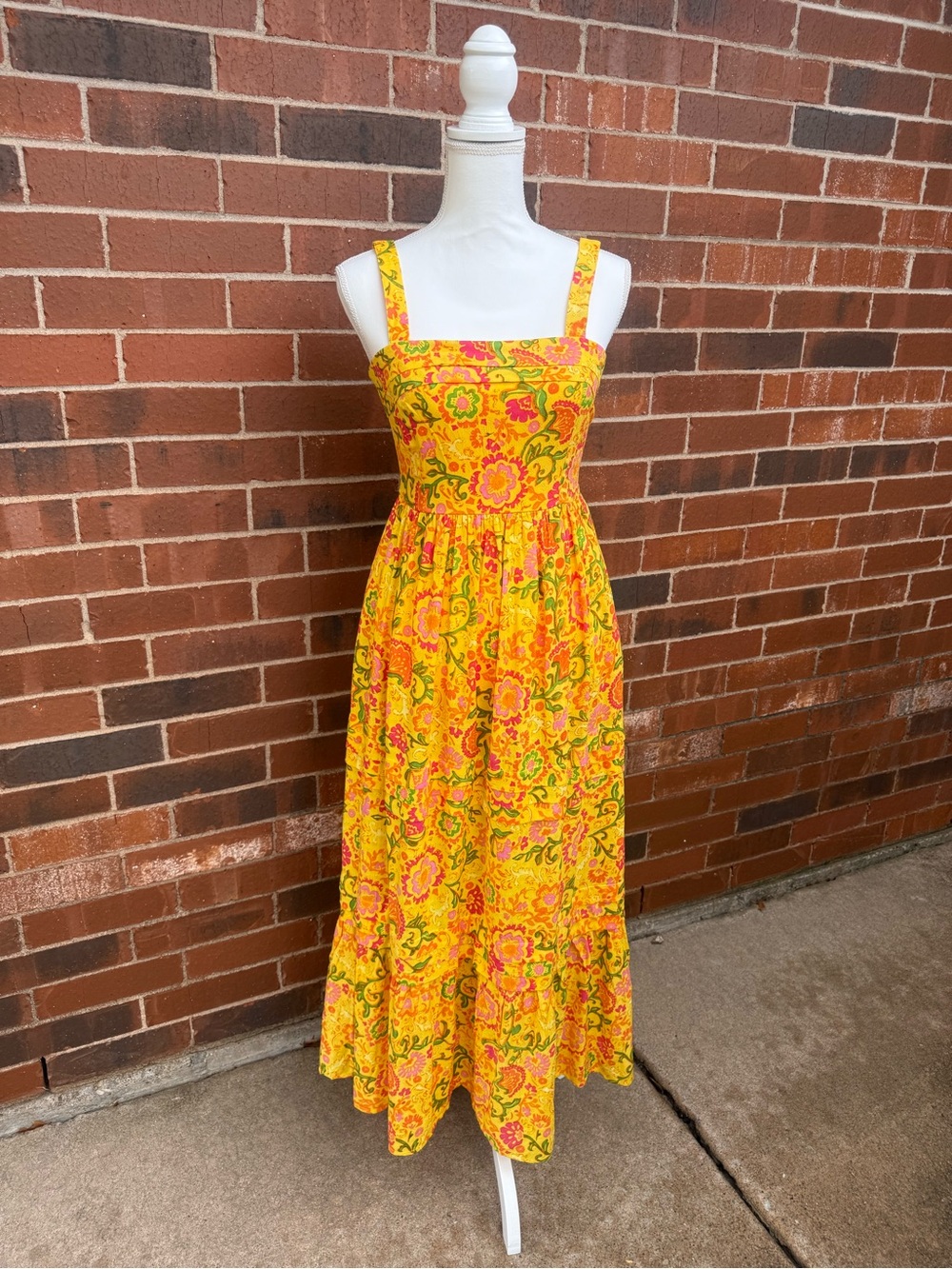 NWT Band Of Gypsies Yellow Floral Boho Tiered Maxi Dress XS Pockets